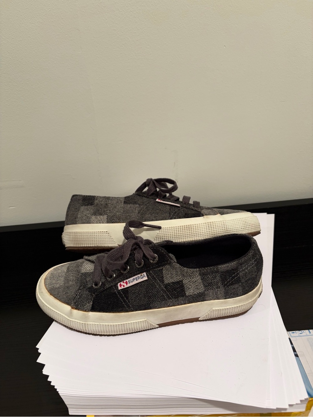 Superga Black and Gray Checkered Canvas Sneakers